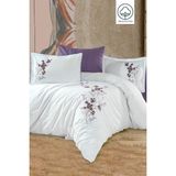 Ipekçe Home Pamuk Akfil Nakışlı 6 Parça Kutulu Çift Kişilik Nevresim Takımı - Beyaz - Mor - 200 x 220 cm