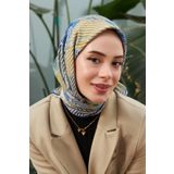 İpekhan Çizgi Desen Serisi Indigo Pamuk Viskon Eşarp -05 1128