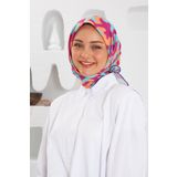 İpekhan Relax Geometirk Venüs Soft Eşarp Turkuaz Kırmızı -05 1137