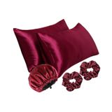 İpeksi Premium Set, İpeksi Saten Yastık Kılıfı,Saten Bone Çift Yönlü,Saten Toka,Kozmetik,Cilt Bakım,Saç Kabarması,Saç Kırılması,Düz Saç,Dalgalı Saç,Kıvırcık Saçlar için,Hediyelik,Çeyizlik (Bordo)