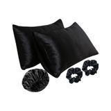 İpeksi Premium Set, İpeksi Saten Yastık Kılıfı,Saten Bone Çift Yönlü,Saten Toka,Kozmetik,Cilt Bakım,Saç Kabarması,Saç Kırılması,Düz Saç,Dalgalı Saç,Kıvırcık Saçlar için,Hediyelik,Çeyizlik (Siyah)