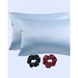 Ipeksi Saten 50X70 cm Yastık Kılıfı 2 Adet, Kıvırcık Saçlar,dalgalı ve Düz Saçlar, Bordo 2 Adet Hediye Saten Toka,cilt Dostıu,cilt Bakım,kozmetik,hediyelik,çeyizlik Kullanılabilir (Mavi) - 50 x 70 cm