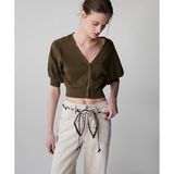 İpekyol Fistolu Crop Triko Hırka IS1260050057177 - Haki