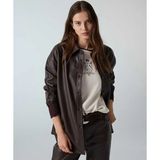 İpekyol Floral Aplikeli Suni Deri Gömlek Ceket IW6260148009074 - 36 - Kahverengi