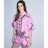 İpekyol Kontrast Nakışlı Keten Gömlek IS1260025191033 - 36 - Pembe