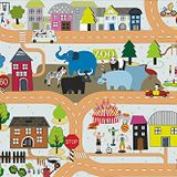 İPEKYÜN HALI Kaymaz Tabanlı İnce Yıkanabilir Leke Tutmayan Dijital Baskılı Çocuk Halısı Trafik Zoo (160x230)