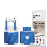 IPG Apple AirPods Seri 1-2 Uyumlu Tasarım Sticker Kılıf Seti (Mavi Karbon Fiber 4D)