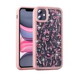 iPhone 11 ile Uyumlu Kılıf Taşlı ve Simli Tasarım CNS Azra Kapak - Pembe