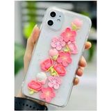 Iphone 11 İle Uyumlu Oyuncak Pembe Çiçek Tasarımlı Esnek Silikon Kılıf