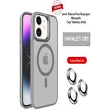 iPhone 11 Kılıf Lensli Pencere Standlı Lens Magsafe Kapak - Gri