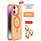 iPhone 11 Kılıf Lensli Pencere Standlı Lens Magsafe Kapak - Turuncu