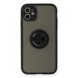iPhone 11 Kılıf Montreal Yüzüklü Silikon Kapak - Siyah