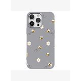 iPhone 11 Pro Gri Lansman Renkli Silikon Bees and Flowers Tasarımlı Kılıf