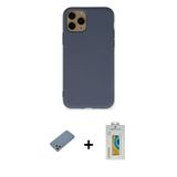 iPhone 11 Pro Kılıf Ahenk Serisi - Siyah Polymer Nano Ekran Koruyucu + Gümüş Shine Kamera Lens