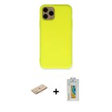 iPhone 11 Pro Kılıf Ahenk Serisi - Siyah Polymer Nano Ekran Koruyucu + Pembe Renkli Kamera Lens