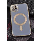 iPhone 11 Uyumlu MagSafe Özellikli Lens Korumalı Lazerli Renkli Kılıf Mavi