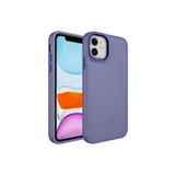 İphone 11 Uyumlu Metal Çerçeve Ve Buton Tasarımlı Silikon Luna Kılıf-Lavendery Gray