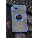 iPhone 11 Uyumlu Saks Mavi Renkli Kenarlı Lazerli Şeffaf Kılıf Lens Korumalı
