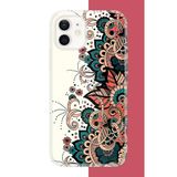 İphone 12-12 Pro Uyumlu Etnik Çiçek Deseni Baskılı Silikon Kılıf