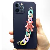 IPhone 12 Kılıf Renkli Zincir Aparatlı Ayıcık Süslü Casebear PRM Lansman Silikon Siyah