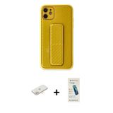 iPhone 12 Kılıf Yörünge Yansıma - Şeffaf Pasifik Cam Ekran Koruyucu + Sarı Renkli Kamera Lens K