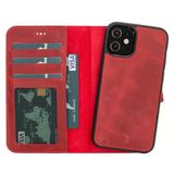 İphone 12 Mini Uyumlu Manyetik Hakiki Deri Cüzdan Kılıf ,Cüzdan Taşımaya Son, Kredi Kart Yuvalı