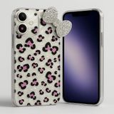 iPhone 12 Pro ile Uyumlu Parlak Leopar Desenli Taşlı Fiyonk Telefon Kılıfı – Şok Emici, Çizilmez, Esnek Koruma Kapak, Şeffaf Kenarlı Tasarım White