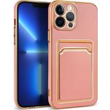İphone 12 Pro Kılıf Kartlıklı Kamera Korumalı Altın Kenar Tasarım Silikon