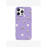 iPhone 12 Pro Lila Lansman Renkli Silikon Bees and Flowers Tasarımlı Kılıf