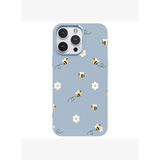 iPhone 12 Pro Mavi Lansman Renkli Silikon Bees and Flowers Tasarımlı Kılıf