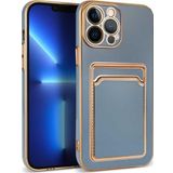 İphone 12 Pro Max Kılıf Kartlıklı Kamera Korumalı Altın Kenar Tasarım Silikon