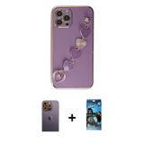 iPhone 12 Pro Max Kılıf Nova Işık Prime - Siyah 34D Izgaralı Cam + Sarı Neon Fosforlu Kamera Le