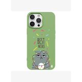 iPhone 12 Pro Max Yeşil Lansman Renkli Silikon Best Wishes Kedi Tasarımlı Kılıf