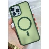 iPhone 12 Pro Max - Yükseltilmiş Kamera Korumalı Buzlu Sararmaz Kablosuz Magsafe Özellikli Vio Kılıf - Koyu Yeşil