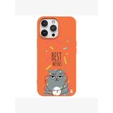 iPhone 12 Pro Turuncu Lansman Renkli Silikon Best Wishes Kedi Tasarımlı Kılıf