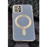iPhone 12 Pro Uyumlu MagSafe Özellikli Lens Korumalı Renkli Kılıf Mavi