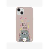 iPhone 12 Pudra Lansman Renkli Silikon Best Wishes Kedi Tasarımlı Kamera Korumalı Telefon Kılıf