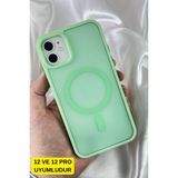 iPhone 12 ve 12 Pro Uyumlu - Yükseltilmiş Kamera Korumalı Buzlu Sararmaz Kablosuz Magsafe Özellikli Vio Kılıf - Açık Yeşil