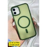 iPhone 12 ve 12 Pro Uyumlu - Yükseltilmiş Kamera Korumalı Buzlu Sararmaz Kablosuz Magsafe Özellikli Vio Kılıf - Koyu Yeşil