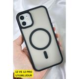 iPhone 12 ve 12 Pro Uyumlu - Yükseltilmiş Kamera Korumalı Buzlu Sararmaz Kablosuz Magsafe Özellikli Vio Kılıf - Siyah