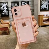 iPhone 13-14 Uyumlu Lüx Kartlıklı Şeffaf Telefon Kılıfı Pembe