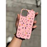Iphone 13 İle Uyumlu Desen Tasarımlı Yüksek Kalite Lansman İçi Kadife Kılıf (Şeker Çiçek)