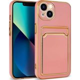 İphone 13 Kılıf Kartlıklı Kamera Korumalı Altın Kenar Tasarım Silikon