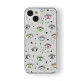 Iphone 13 Mini ile Uyumlu Evil Eyes Tasarım Baskılı Şeffaf Kılıf