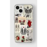 Iphone 13 Mini ile Uyumlu Vintage Skeleton Kolaj Tasarım Baskılı Şeffaf Kılıf