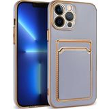 İphone 13 Pro Kılıf Kartlıklı Kamera Korumalı Altın Kenar Tasarım Silikon