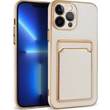 İphone 13 Pro Max Kılıf Kartlıklı Kamera Korumalı Altın Kenar Tasarım Silikon