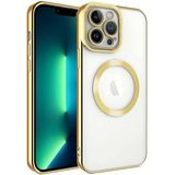 IPhone 13 Pro Max MagSafe Uyumlu Silikon Kılıf, Altın Renk Çerçeveli, Kablosuz Şarj Destekli, Şeffaf