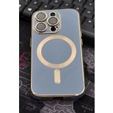 iPhone 13 Pro Max Uyumlu MagSafe Özellikli Lens Korumalı Lazerli Renkli Kılıf Mavi