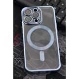 iPhone 13 Pro Uyumlu MagSafe Özellikli Saks Mavi Renkli Kenarlı Lazerli Şeffaf Kılıf Lens Korumalı
